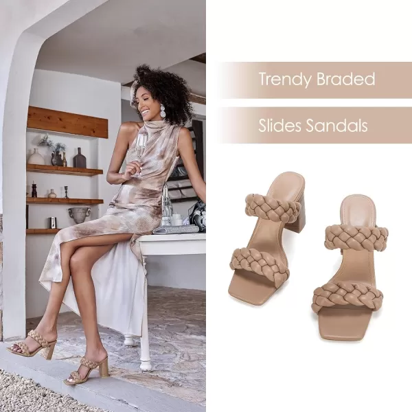 Syktkmx Women's Braided Heeled Sandals Backless Square Open Toe Block Slide Sandals