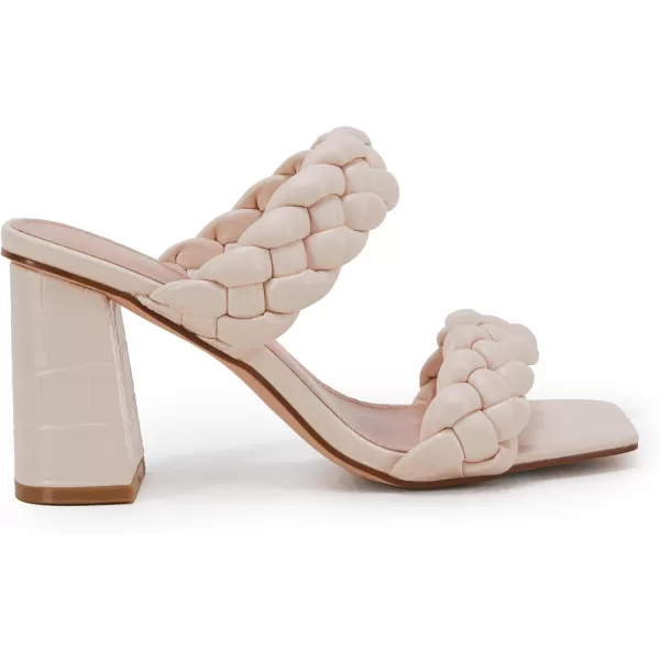 Syktkmx Women's Braided Heeled Sandals Backless Square Open Toe Block Slide Sandals
