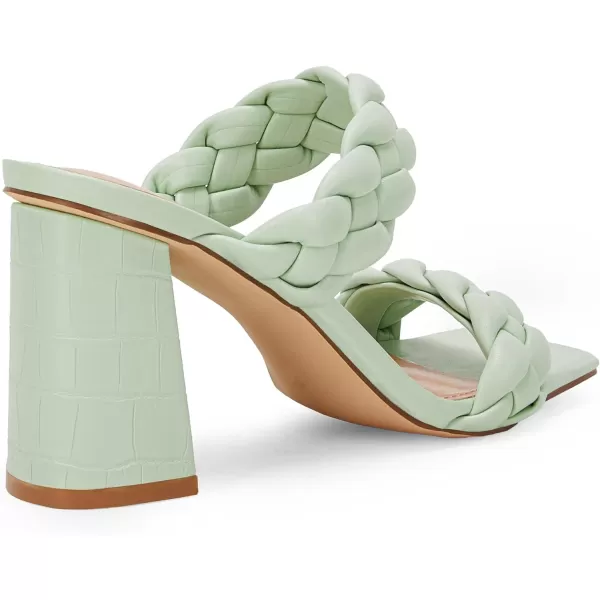Syktkmx Women's Braided Heeled Sandals Backless Square Open Toe Block Slide Sandals