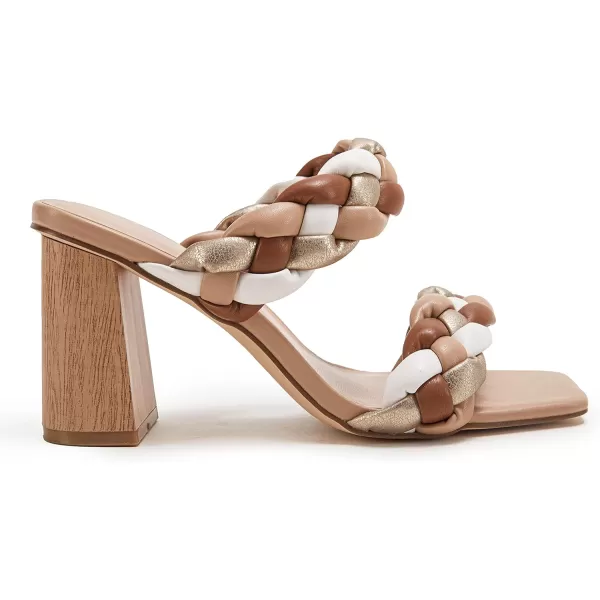 Syktkmx Women's Braided Heeled Sandals Backless Square Open Toe Block Slide Sandals