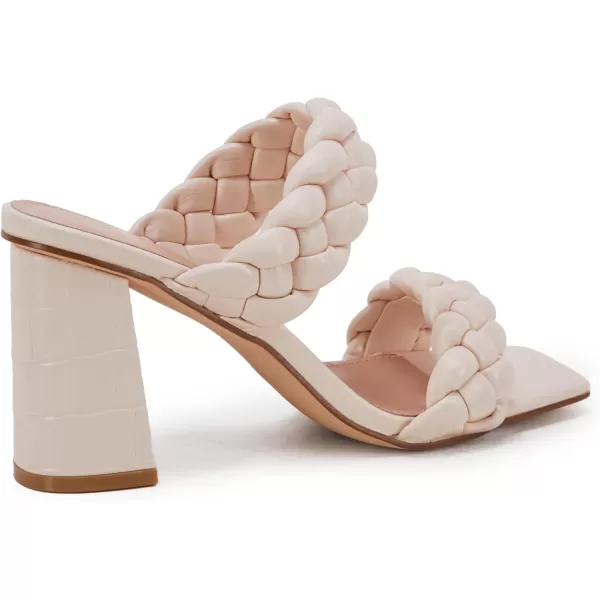 Syktkmx Women's Braided Heeled Sandals Backless Square Open Toe Block Slide Sandals