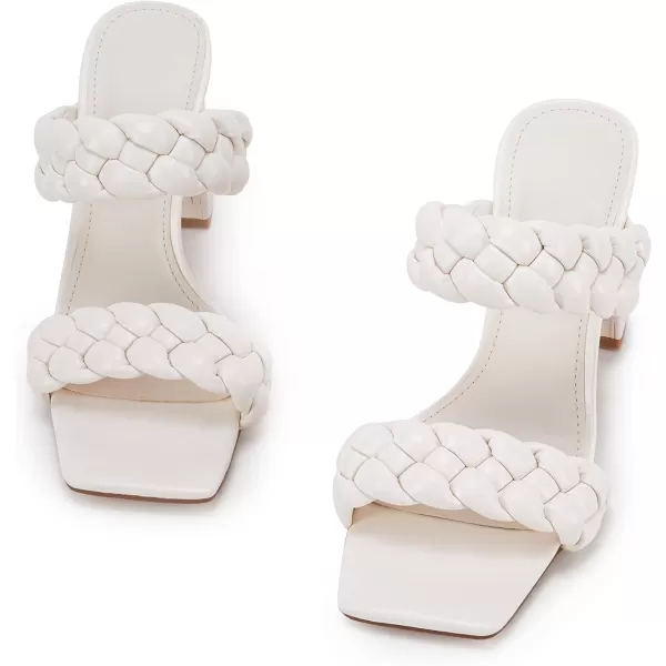 Syktkmx Women's Braided Heeled Sandals Backless Square Open Toe Block Slide Sandals