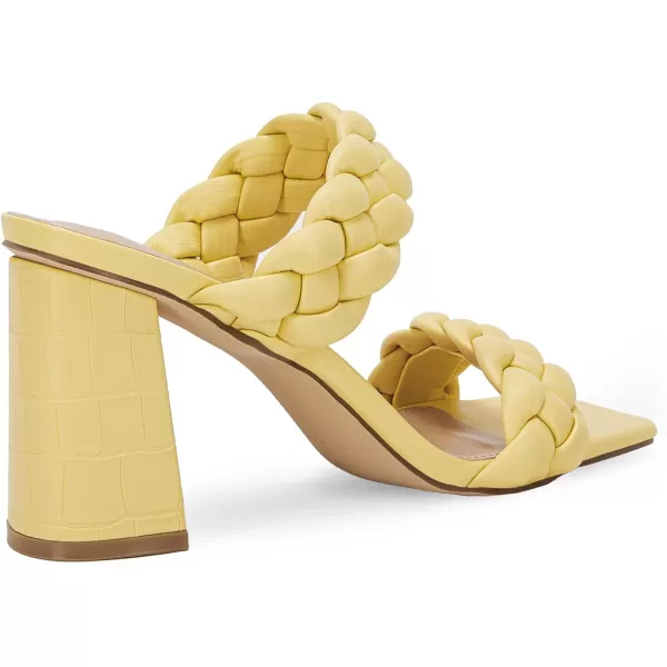 Syktkmx Women's Braided Heeled Sandals Backless Square Open Toe Block Slide Sandals