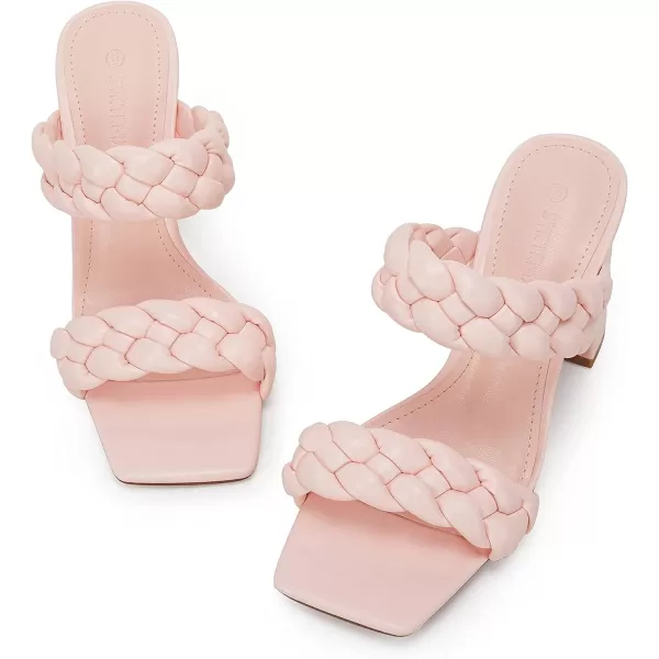 Syktkmx Women's Braided Heeled Sandals Backless Square Open Toe Block Slide Sandals