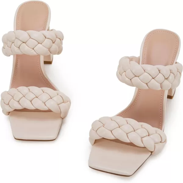 Syktkmx Women's Braided Heeled Sandals Backless Square Open Toe Block Slide Sandals