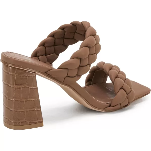 Syktkmx Women's Braided Heeled Sandals Backless Square Open Toe Block Slide Sandals