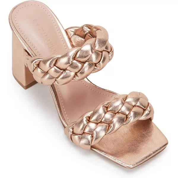 Syktkmx Women's Braided Heeled Sandals Backless Square Open Toe Block Slide Sandals