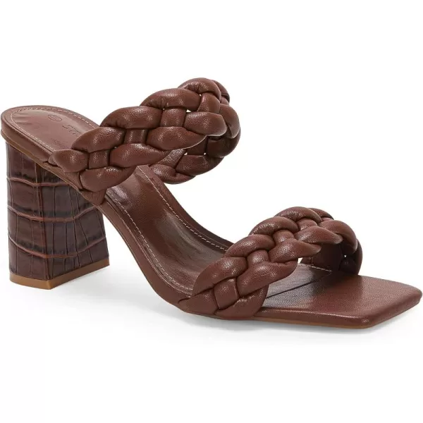 Syktkmx Women's Braided Heeled Sandals Backless Square Open Toe Block Slide Sandals