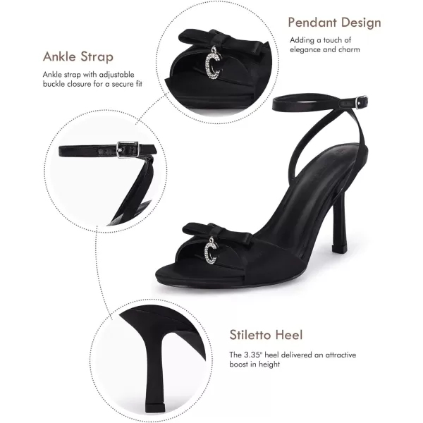 Coutgo Women's Open Toe Heeled Sandals Bow Stiletto Heels Ankle Buckle Strap Wedding Party Dress Shoes