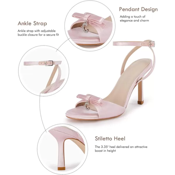 Coutgo Women's Open Toe Heeled Sandals Bow Stiletto Heels Ankle Buckle Strap Wedding Party Dress Shoes