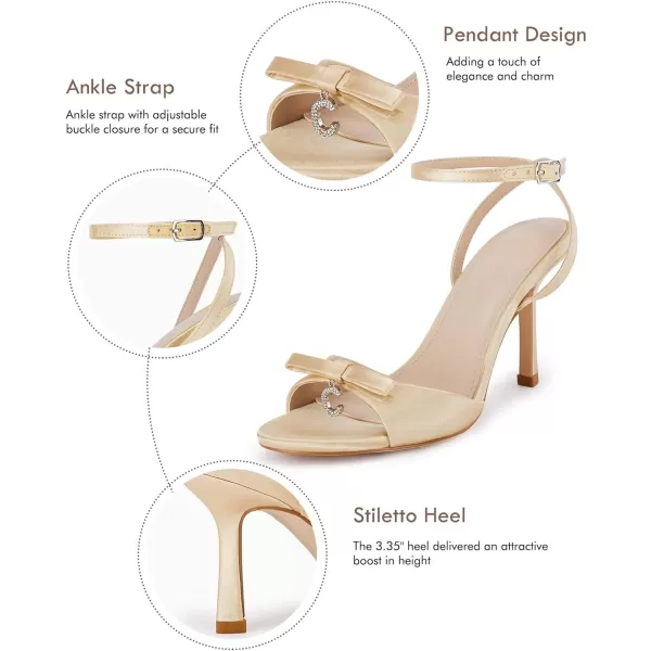 Coutgo Women's Open Toe Heeled Sandals Bow Stiletto Heels Ankle Buckle Strap Wedding Party Dress Shoes