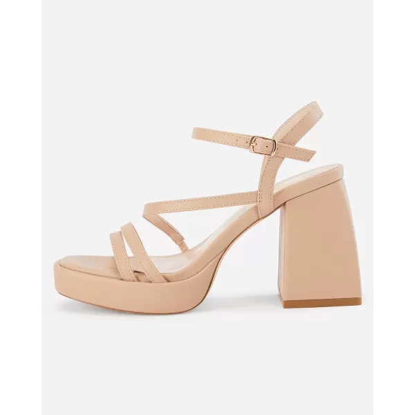 Coutgo Womens Platform Heels Sandals Chunky Square Open Toe Ankle Strap Summer Party Dress Shoes