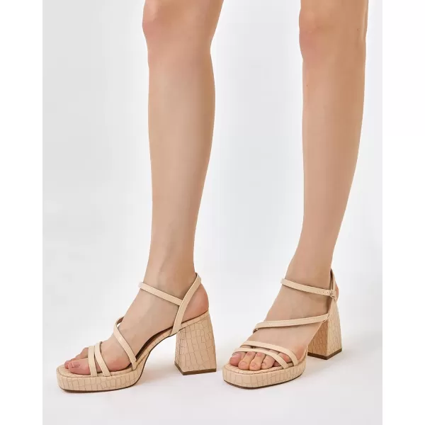Coutgo Womens Platform Heels Sandals Chunky Square Open Toe Ankle Strap Summer Party Dress Shoes
