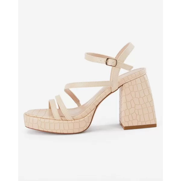 Coutgo Womens Platform Heels Sandals Chunky Square Open Toe Ankle Strap Summer Party Dress Shoes