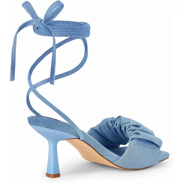 Coutgo Womens Strappy Heels Lace up Sandals Denim Square Open Toe Tie-up Heels Kitten Low Heel Ankle Wrap Sandals