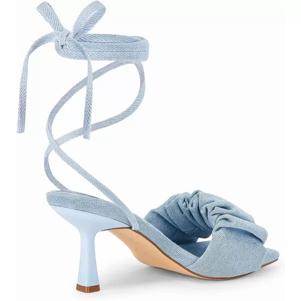 Coutgo Womens Strappy Heels Lace up Sandals Denim Square Open Toe Tie-up Heels Kitten Low Heel Ankle Wrap Sandals