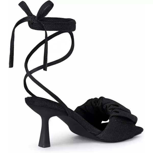 Coutgo Womens Strappy Heels Lace up Sandals Denim Square Open Toe Tie-up Heels Kitten Low Heel Ankle Wrap Sandals
