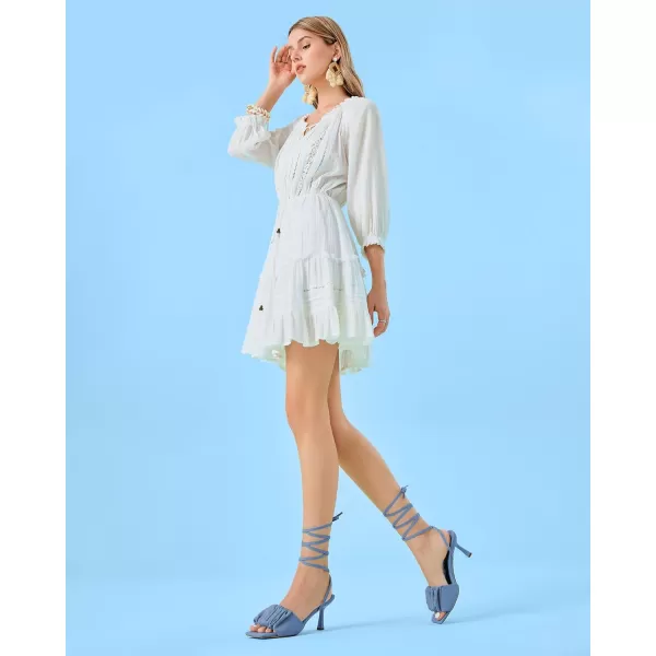 Coutgo Womens Strappy Heels Lace up Sandals Denim Square Open Toe Tie-up Heels Kitten Low Heel Ankle Wrap Sandals