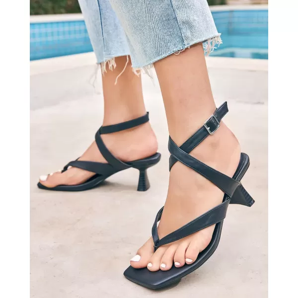 Coutgo Womens Strappy Kitten Heels Sandals Flip Flops Square Open Toe Ankle Strap Summer Dress Shoes