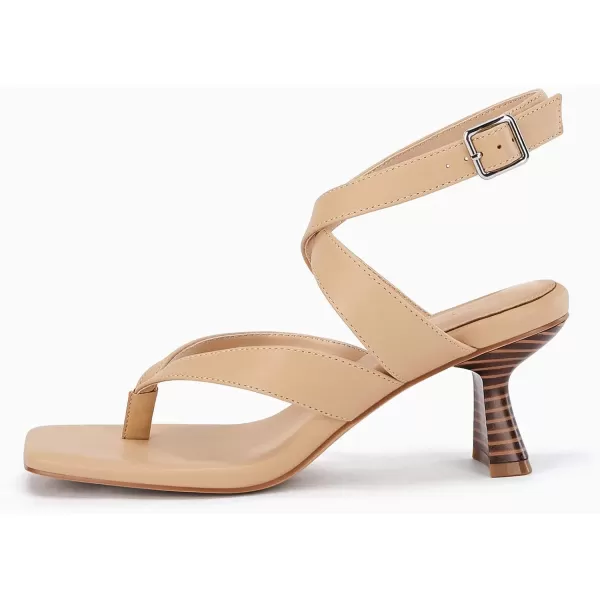 Coutgo Womens Strappy Kitten Heels Sandals Flip Flops Square Open Toe Ankle Strap Summer Dress Shoes
