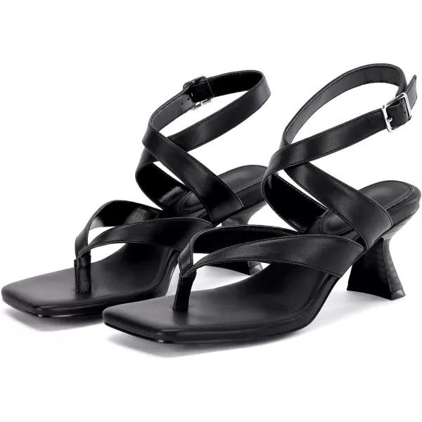 Coutgo Womens Strappy Kitten Heels Sandals Flip Flops Square Open Toe Ankle Strap Summer Dress Shoes