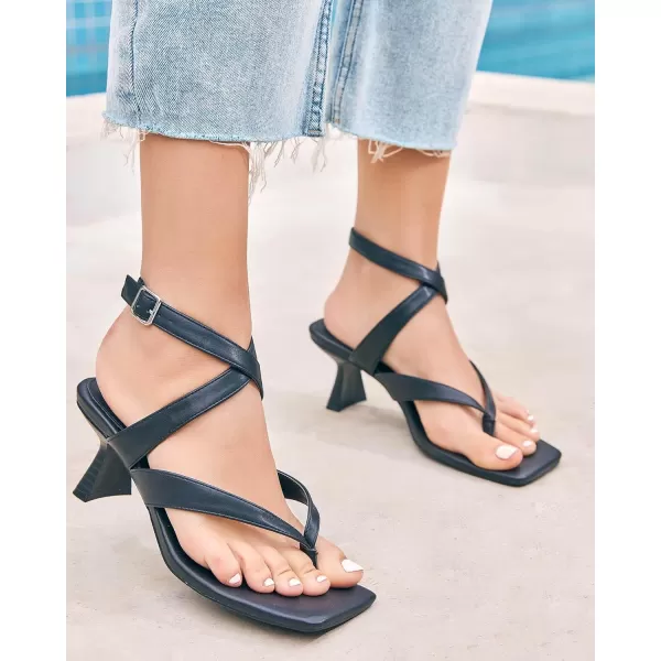 Coutgo Womens Strappy Kitten Heels Sandals Flip Flops Square Open Toe Ankle Strap Summer Dress Shoes