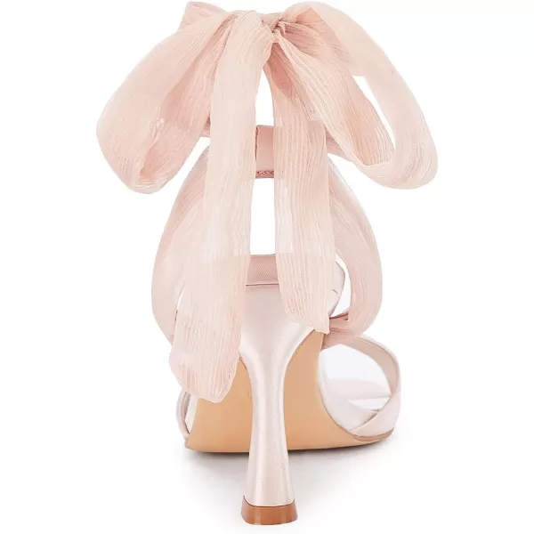 Coutgo Womens Strappy Kitten Heels Sandals Lace Up Square Open Toe High Heels Satin Summer Dress Shoes