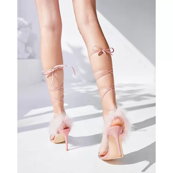 Coutgo Womens Strappy Lace up Heels Sandals Rhinestone Sexy Stiletto High Heel Party Wedding Dress Shoes