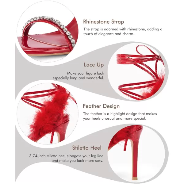Coutgo Womens Strappy Lace up Heels Sandals Rhinestone Sexy Stiletto High Heel Party Wedding Dress Shoes