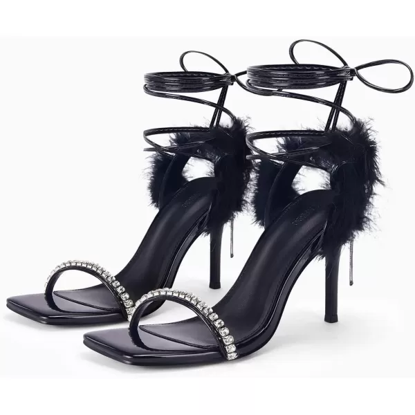 Coutgo Womens Strappy Lace up Heels Sandals Rhinestone Sexy Stiletto High Heel Party Wedding Dress Shoes