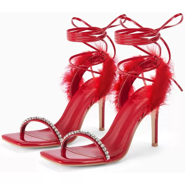 Coutgo Womens Strappy Lace up Heels Sandals Rhinestone Sexy Stiletto High Heel Party Wedding Dress Shoes