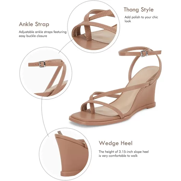 Coutgo Women's Strappy Wedge Sandals Thong Ankle Strap Flip Flops Square Toe Summer Dressy Shoes