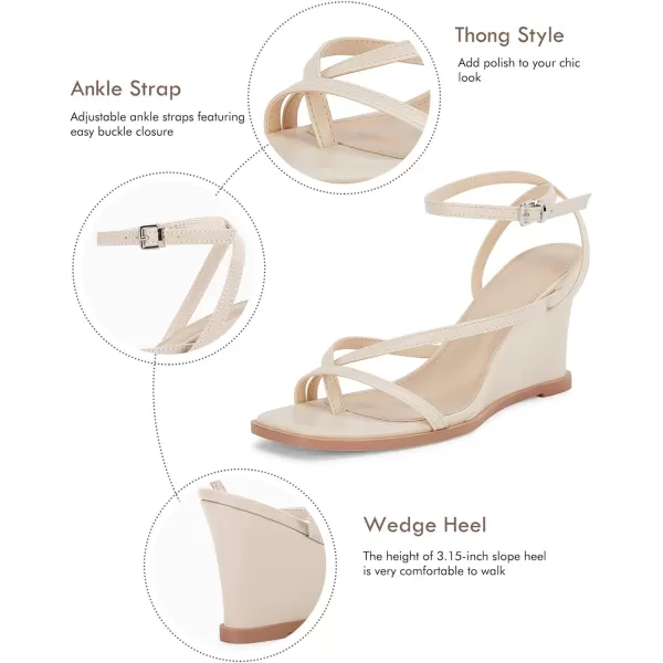 Coutgo Women's Strappy Wedge Sandals Thong Ankle Strap Flip Flops Square Toe Summer Dressy Shoes
