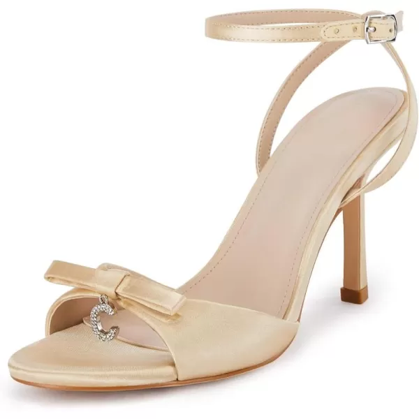 Coutgo Women's Open Toe Heeled Sandals Bow Stiletto Heels Ankle Buckle Strap Wedding Party Dress Shoes