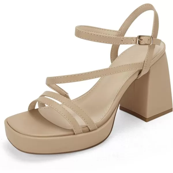 Coutgo Womens Platform Heels Sandals Chunky Square Open Toe Ankle Strap Summer Party Dress Shoes