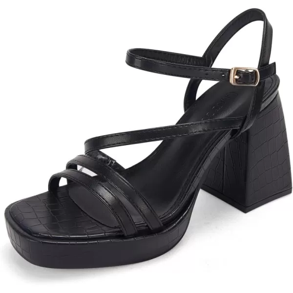Coutgo Womens Platform Heels Sandals Chunky Square Open Toe Ankle Strap Summer Party Dress Shoes