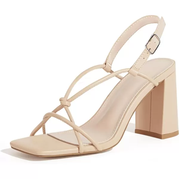 Coutgo Women's Strappy Heeled Sandals Square Open Toe Chunky Block Heel Pumps Ankle Buckle Summer Shoes
