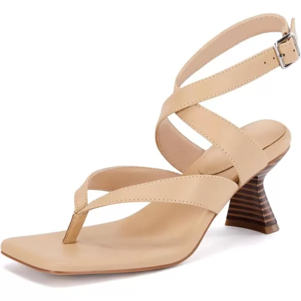 Coutgo Womens Strappy Kitten Heels Sandals Flip Flops Square Open Toe Ankle Strap Summer Dress Shoes
