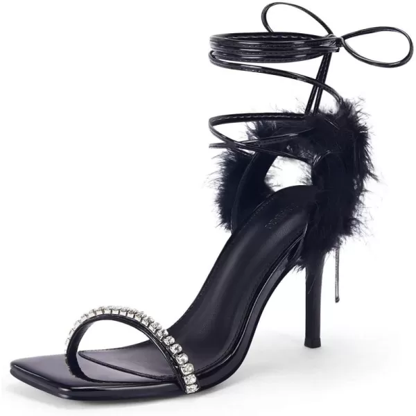 Coutgo Womens Strappy Lace up Heels Sandals Rhinestone Sexy Stiletto High Heel Party Wedding Dress Shoes