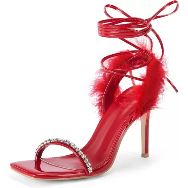 Coutgo Womens Strappy Lace up Heels Sandals Rhinestone Sexy Stiletto High Heel Party Wedding Dress Shoes