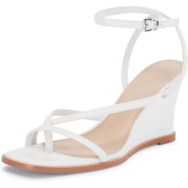 Coutgo Women's Strappy Wedge Sandals Thong Ankle Strap Flip Flops Square Toe Summer Dressy Shoes