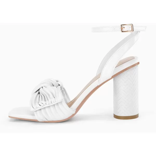 Coutgo Women's Bow Knot Heels Sandals Block Chunky Heel Ankle Strap Square Open Toe Party Dress Shoes