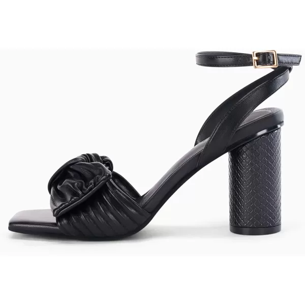 Coutgo Women's Bow Knot Heels Sandals Block Chunky Heel Ankle Strap Square Open Toe Party Dress Shoes