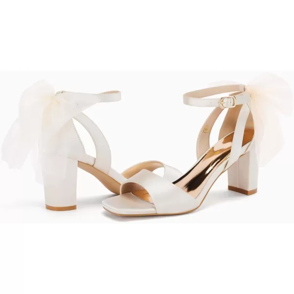 Coutgo Women's Bow Tie Heeled Sandals Chunky Heels One Strap Satin Ankle Buckle Dress Wedding Shoes