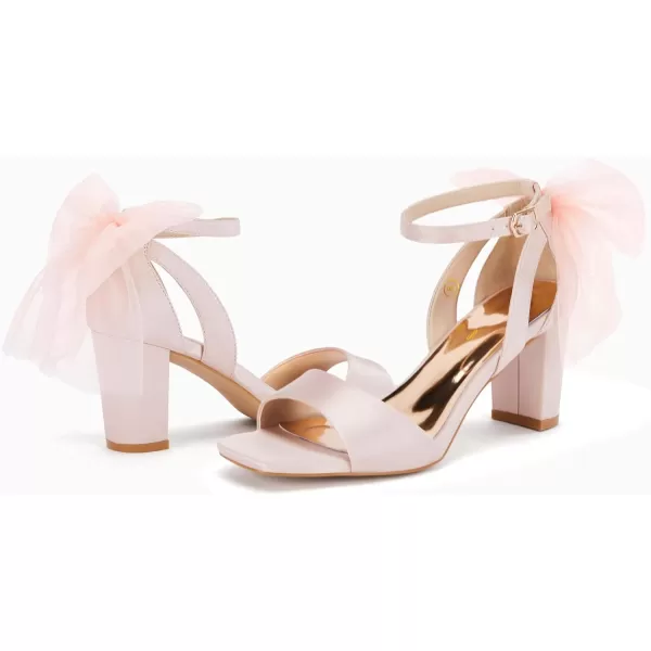 Coutgo Women's Bow Tie Heeled Sandals Chunky Heels One Strap Satin Ankle Buckle Dress Wedding Shoes