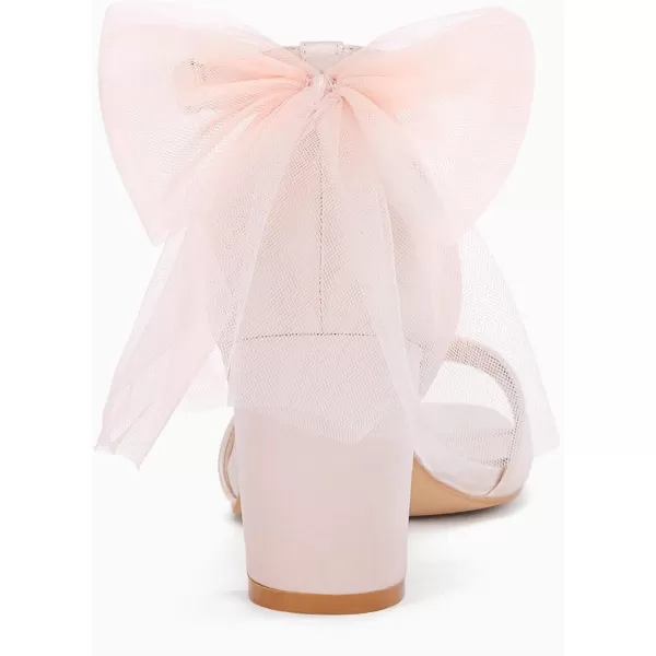 Coutgo Women's Bow Tie Heeled Sandals Chunky Heels One Strap Satin Ankle Buckle Dress Wedding Shoes