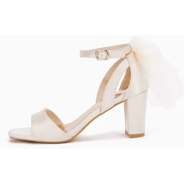 Coutgo Women's Bow Tie Heeled Sandals Chunky Heels One Strap Satin Ankle Buckle Dress Wedding Shoes