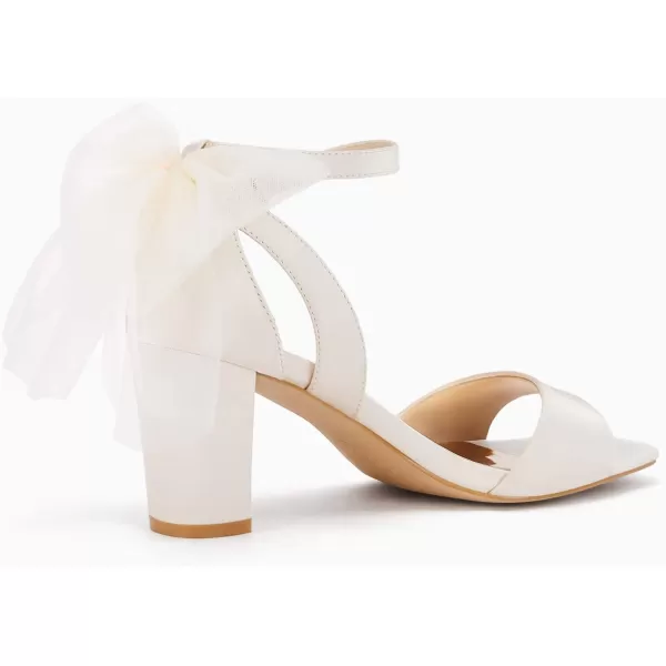 Coutgo Women's Bow Tie Heeled Sandals Chunky Heels One Strap Satin Ankle Buckle Dress Wedding Shoes