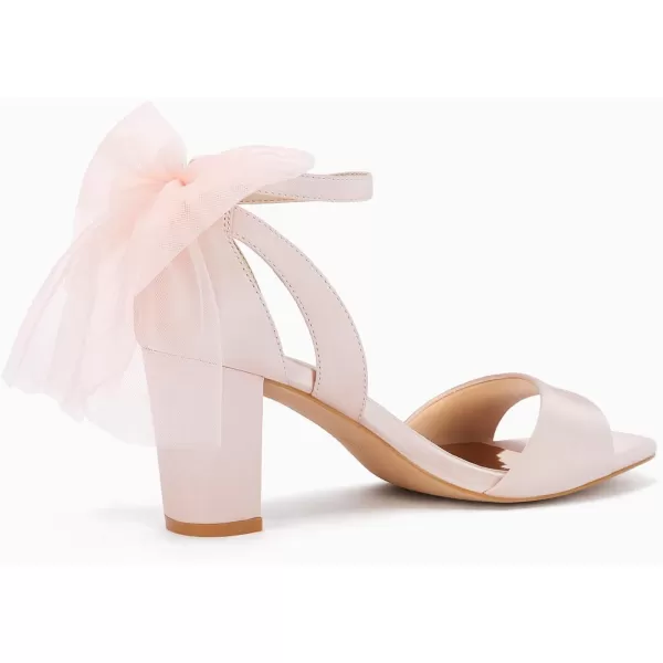 Coutgo Women's Bow Tie Heeled Sandals Chunky Heels One Strap Satin Ankle Buckle Dress Wedding Shoes