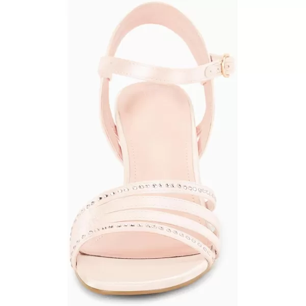 Coutgo Womens Crystal Kitten Heels Sandals Rhinestone Satin Open Toe Ankle Strap High Heels Summer Dress Shoes